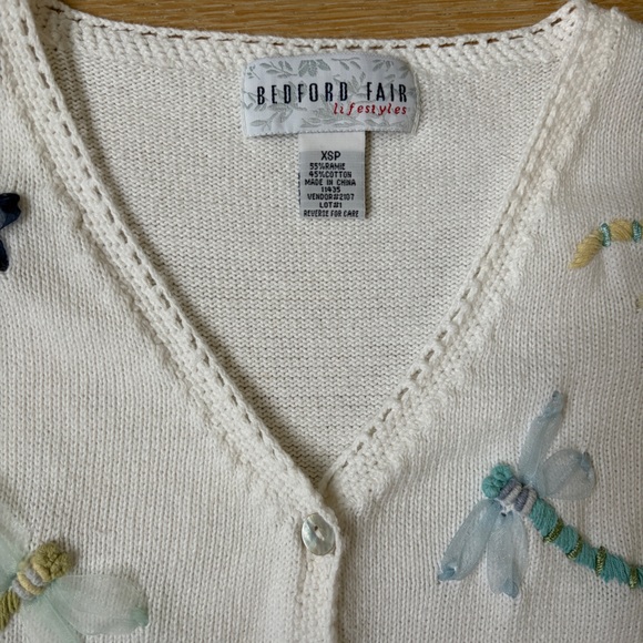 Bedford Fair Petite XS Dragonfly Embellished Cardigan Sweater Button Up *H28 - Picture 4 of 4